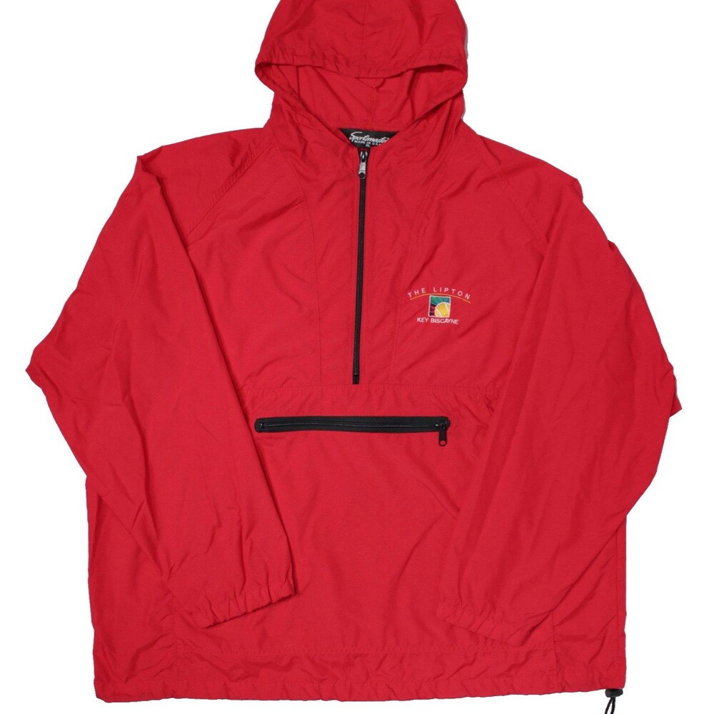 VTG 90s USA Oversized Nylon Lipton Tennis Championship Hooded Windbreaker Men XL